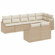 Vidaxl Komplet za jedilnico v vrtu z blazino 8 pcs Bež in smetanova