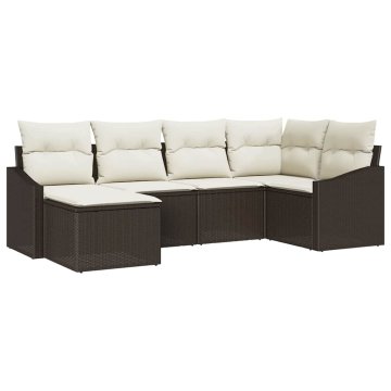 Vidaxl Komplet za jedilnico v vrtu z blazino 6 pcs Rjava in krem