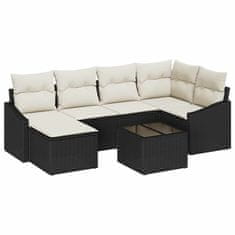 Vidaxl Komplet za jedilnico v vrtu z blazino 7 pcs Rjava in krem