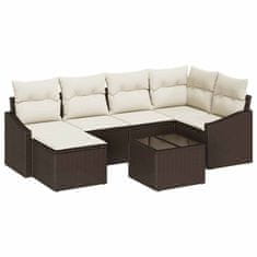 Vidaxl Komplet za jedilnico v vrtu z blazino 7 pcs Rjava in krem
