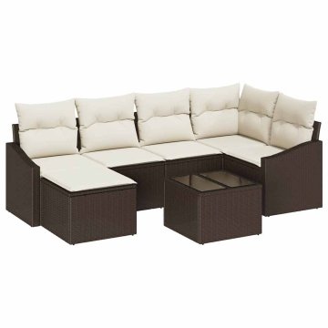 Vidaxl Komplet za jedilnico v vrtu z blazino 7 pcs Rjava in krem