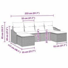 Vidaxl Komplet za jedilnico v vrtu z blazino 6 pcs Siva
