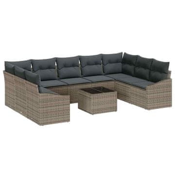 Vidaxl Kavčna garnitura z blazino 10 pcs Siva poli ratan
