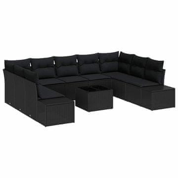 Vidaxl Vrtna sedežna garnitura z blazino 10 pcs Črna 289 x 209 x 85 cm