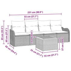 Vidaxl Vrtna sedežna garnitura z blazino 5 pcs Črna 55 x 55 x 37 cm