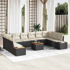 Vidaxl Vrtna sedežna garnitura 11 pcs Črna in krem 344 x 209 x 85 cm