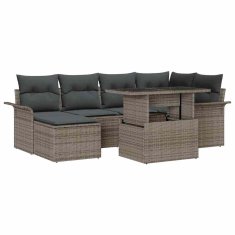Vidaxl Vrtna sedežna garnitura z blazino 7 pcs Siva Poly ratan