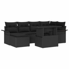 Vidaxl Vrtna sedežna garnitura z blazino 7 pcs Črna Poly ratan