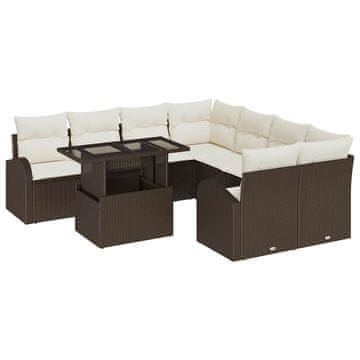 Vidaxl Vrtna sedežna garnitura 9 pcs Rjava 100 x 55 x 73 cm Poly ratan
