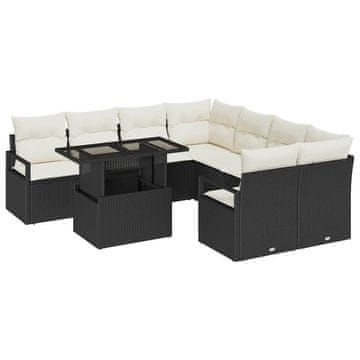 Vidaxl Vrtna sedežna garnitura z blazino 9 pcs Črna in krem poli ratan