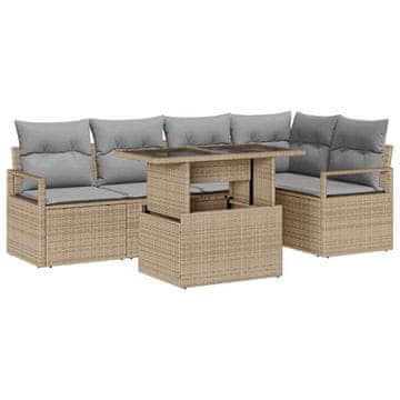 Vidaxl Vrtna sedežna garnitura s shranjevanjem 6 pcs Bež Poly ratan