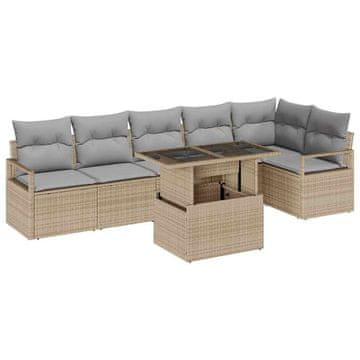Vidaxl Vrtna sedežna garnitura s shranjevanjem 7 pcs Bež Poly ratan
