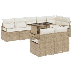 Vidaxl Vrtna sedežna garnitura s shranjevanjem 9 pcs Bež Poly ratan