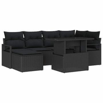 Vidaxl Vrtna sedežna garnitura z blazino 7 pcs Črna