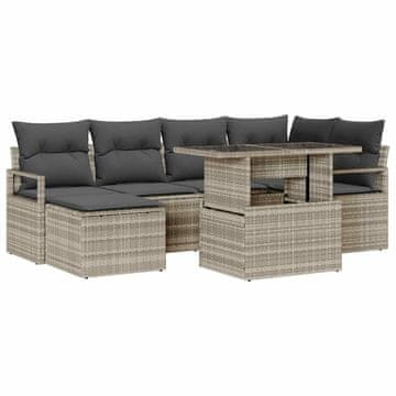 Vidaxl Vrtna sedežna garnitura z blazino 7 pcs Svetlo siva
