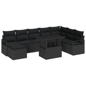 Vidaxl Vrtna sedežna garnitura z blazino 9 pcs Črna