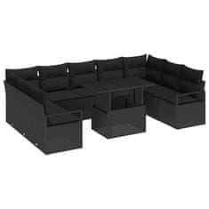 Vidaxl Vrtna sedežna garnitura z blazino 10 pcs Črna 100 x 55 x 73 cm