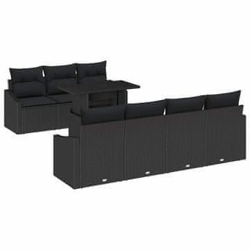 Vidaxl Vrtna sedežna garnitura z blazino 8 pcs Črna poli ratan