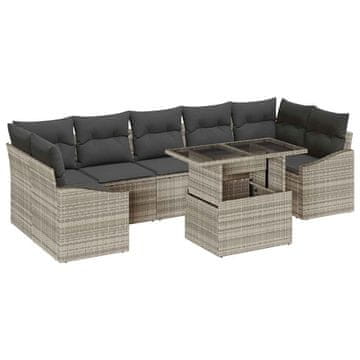 Vidaxl Vrtna sedežna garnitura z blazino 8 pcs Svetlo siva poli ratan