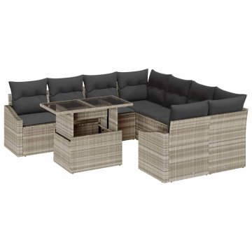 Vidaxl Vrtna sedežna garnitura 9 pcs Svetlo siva 100 x 55 x 73 cm