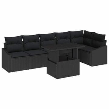 Vidaxl Vrtna sedežna garnitura z blazino 7 pcs Črna 100 x 55 x 73 cm
