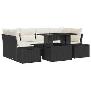 Vidaxl Vrtna sedežna garnitura 7 pcs Črna in krem 100 x 55 x 73 cm