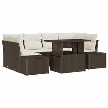 Vidaxl Vrtna sedežna garnitura 7 pcs Rjava in krem 100 x 55 x 73 cm