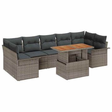 Vidaxl Vrtna sedežna garnitura z blazino 8 pcs Siva