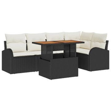 Vidaxl Vrtna sedežna garnitura s shranjevanjem 6 pcs Črna Poly ratan