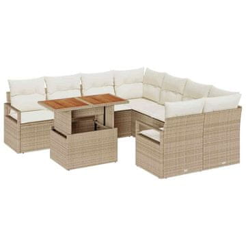Vidaxl Komplet za jedilnico v vrtu z blazino 9 pcs Bež in smetanova