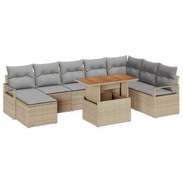 Vidaxl Vrtna sedežna garnitura z blazino 9 pcs Bež in siva
