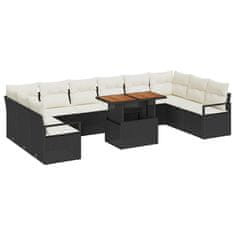 Vidaxl Vrtna sedežna garnitura 11 pcs Črna in krem 100 x 55 x 73 cm