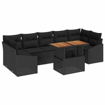 Vidaxl Komplet za jedilnico v vrtu z blazino 8 pcs Črna in rjava