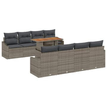 Vidaxl Vrtna sedežna garnitura s shranjevanjem 9 pcs Siva Poly ratan