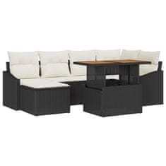 Vidaxl Komplet za jedilnico v vrtu z blazino 7 pcs Črna in krem