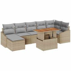 Vidaxl Komplet za jedilnico v vrtu z blazino 8 pcs Bež in siva