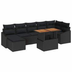 Vidaxl Komplet za jedilnico v vrtu z blazino 8 pcs Črna in rjava