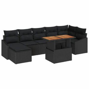 Vidaxl Komplet za jedilnico v vrtu z blazino 8 pcs Črna in rjava