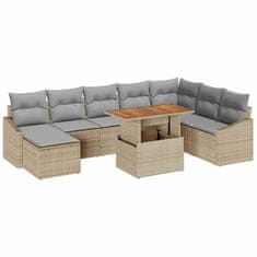 Vidaxl Komplet za jedilnico v vrtu z blazino 9 pcs Bež in siva