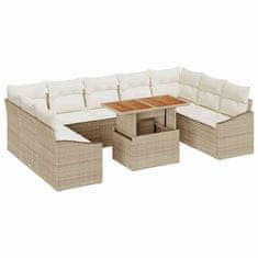Vidaxl Komplet za jedilnico v vrtu z blazino 10 pcs Bež in smetanova