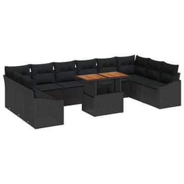 Vidaxl Vrtna sedežna garnitura s shranjevanjem 11 pcs Črna Poly ratan