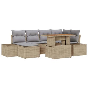 Vidaxl Komplet za jedilnico v vrtu z blazino 7 pcs Bež in siva