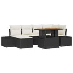 Vidaxl Komplet za jedilnico v vrtu z blazino 7 pcs Črna in krem