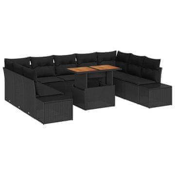 Vidaxl Komplet za jedilnico v vrtu z blazino 10 pcs Črna in rjava