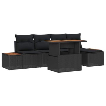 Vidaxl Komplet za jedilnico v vrtu z blazino 6 pcs Črna in rjava