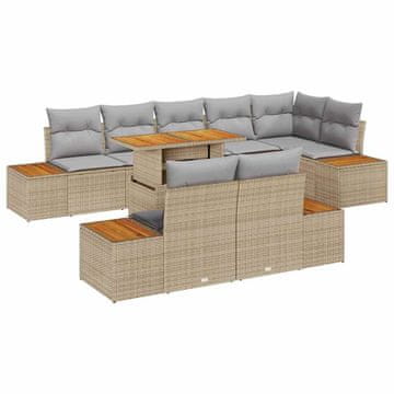 Vidaxl Komplet za jedilnico v vrtu 9 pcs Bež in siva 100 x 55 x 73 cm
