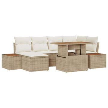 Vidaxl Vrtna sedežna garnitura s shranjevanjem 7 pcs Bež Poly ratan