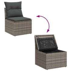 Vidaxl Vrtna sedežna garnitura z blazino 13 pcs Siva Poly ratan