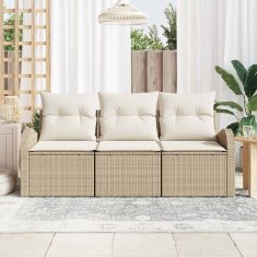 Vidaxl Vrtna sedežna garnitura z blazino 3 pcs Bež in bela Poly ratan