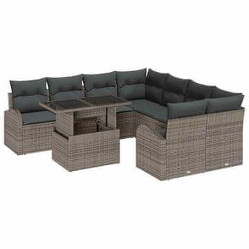 Vidaxl Vrtna sedežna garnitura s shranjevanjem 9 pcs Siva poli ratan